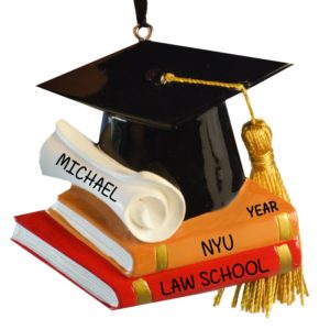 Law School Graduation Cap Books & Real Tassel Ornament