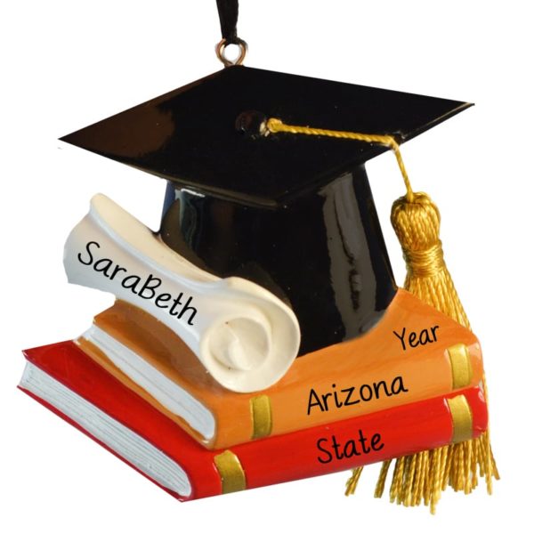 Graduate School Cap Books & Real Tassel Personalized Ornament