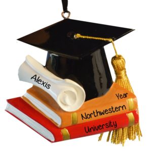 Graduation Cap Books & Real Tassel Personalized Ornament