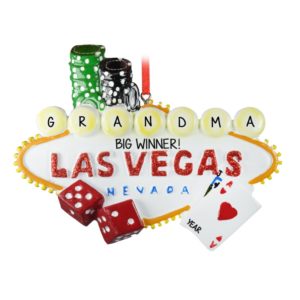 Las Vegas Glittered Letters Gambling Christmas Ornament