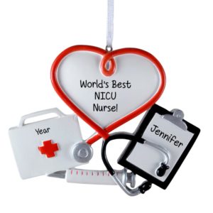Medical Heart With Clipboard & Stethoscope Personalized Ornament