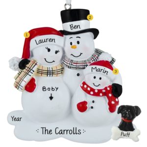Expecting Snow Family Of 3 With DOG Ornament