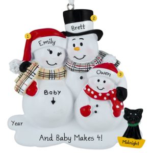 Expecting Snow Family Of 3 With CAT Ornament