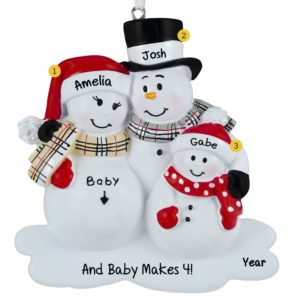 Expecting Snow Family Of 3 Plaid Scarves Ornament
