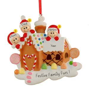 Family Of 3 Gingerbread House Personalized Christmas Ornament