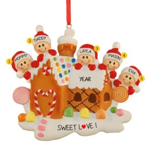 Family Of 5 Gingerbread House Personalized Christmas Ornament