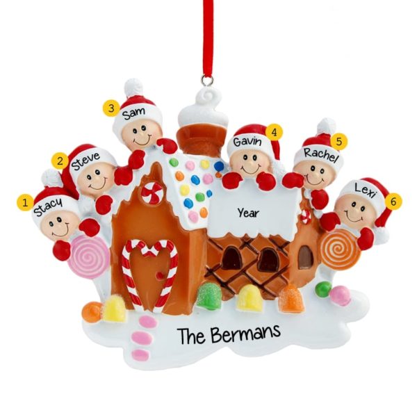 Family Of 6 Gingerbread House Personalized Christmas Ornament