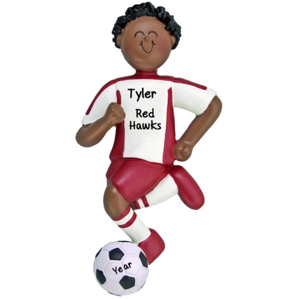AFRICAN AMERICAN BOY Soccer Dribbling Ball RED Shirt Ornament