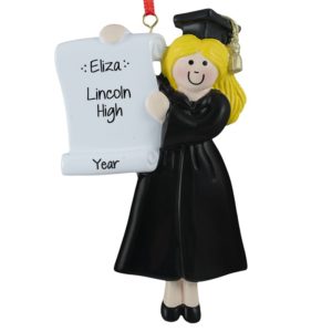 Personalized GIRL Graduate BLACK Robe Ornament BLONDE