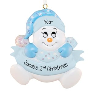 Image of Personalized Baby BOY'S Second Christmas BLUE Snowbaby Ornament