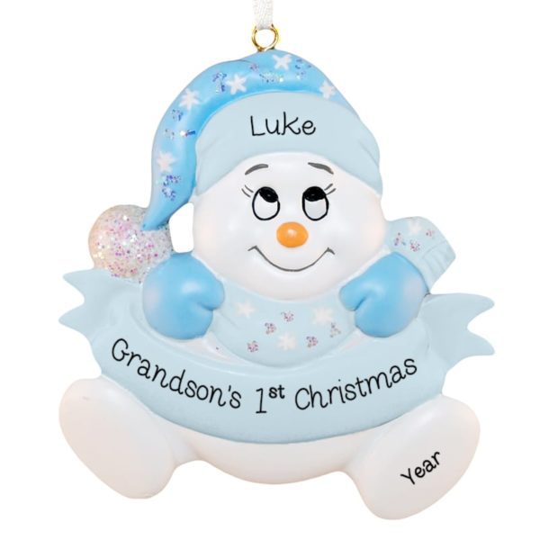 Personalized Grandson's 1ST Christmas BLUE Snowbaby Keepsake Ornament