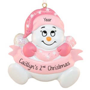 Personalized Baby GIRL'S Second Christmas PINK Snowbaby Ornament