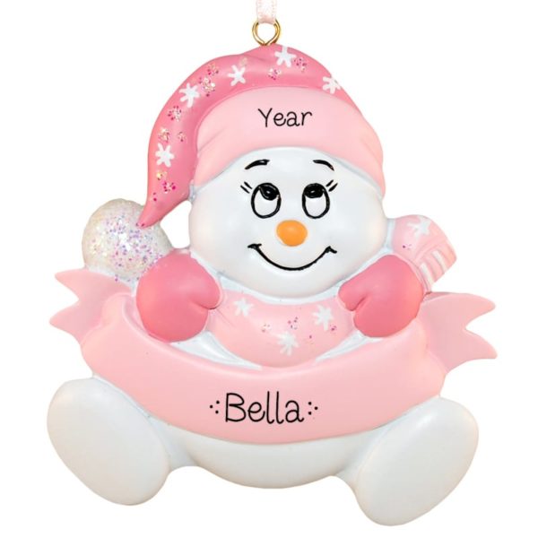 Snowbaby Holding PINK Banner Personalized Ornament