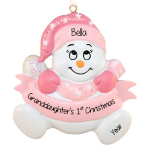 Personalized Granddaughter's 1ST Christmas PINK Snowbaby Keepsake Ornament