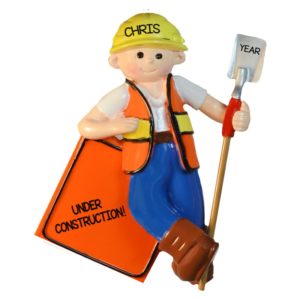 Image of Construction Worker Wearing Hard Hat & Vest Ornament