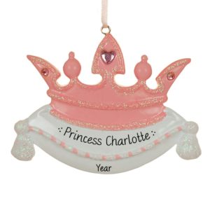 Personalized PINK Princess Crown Glittered Ornament