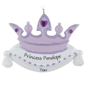 Personalized PURPLE Princess Crown Glittered Ornament