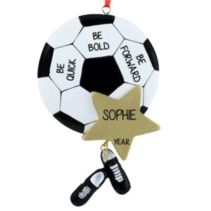 Personalized Soccer Ball Gold Star Christmas Ornament