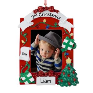 Baby's Second Christmas RED Christmasy Picture Frame Ornament Easel Back