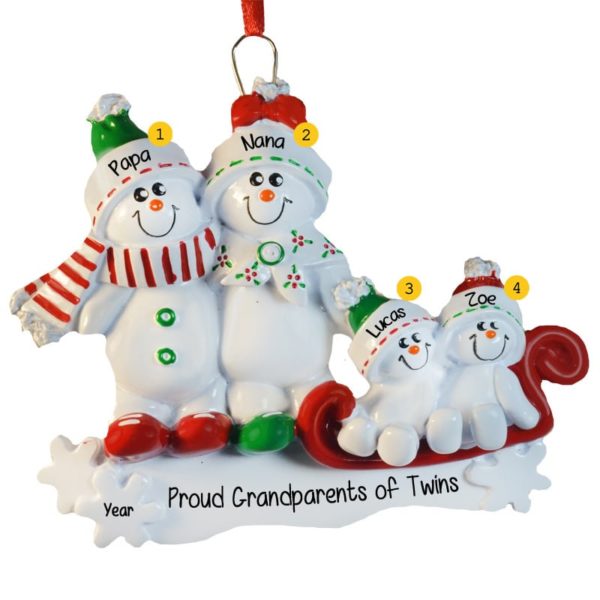 Personalized Grandparents Of Twins Sledding Ornament