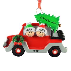 Couple In New Car With Christmas Tree Personalized Ornament