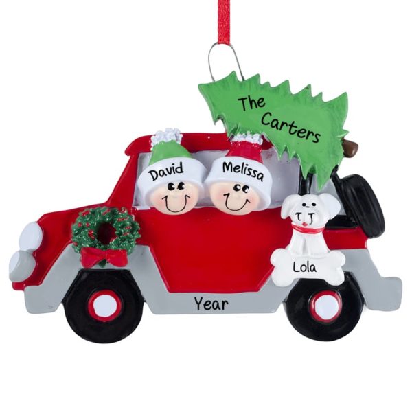 Personalized Car Couple With DOG Christmas Ornament