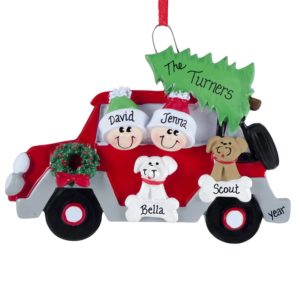 Personalized Car Couple With 2 DOGS Christmas Ornament