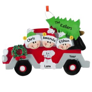 Personalized Car Family OF 3 + DOG Ornament
