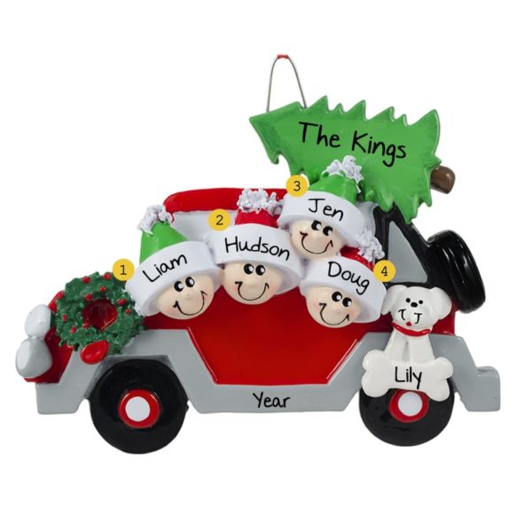 Image of Personalized Car Family Of 4 + DOG Ornament