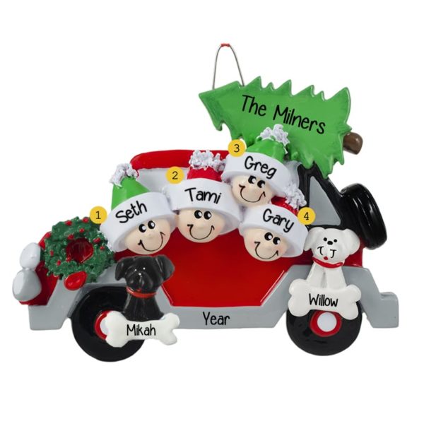 Personalized Car Family Of 4 + 2 DOGS Ornament