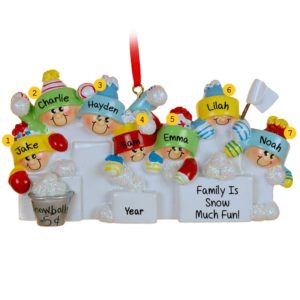 Image of 7 Cousins Having Snowball Fight Glittered Ornament