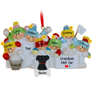 7 Grandkids And DOG Snowball Fight Christmas Ornament