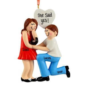 Personalized Engagement Boy Kneeling To BRUNETTE Girl Ornament