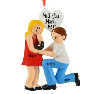 Personalized Engagement Boy Kneeling To BLONDE Girl Ornament