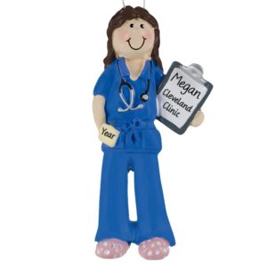 FEMALE Nurse/Doctor BLUE Scrubs Personalized Ornament