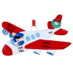 Personalized High On Flying Red Airplane Christmas Ornament