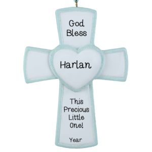 Image of Boy Blessed On Cross BLUE Glittered Gift Ornament