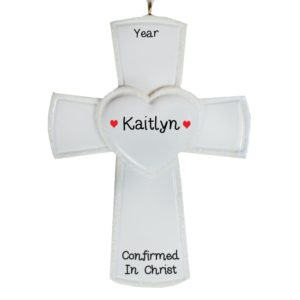 Confirmation WHITE Cross & Heart Personalized Ornament