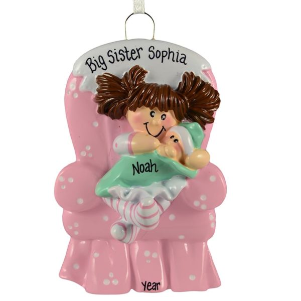 Big Sister In Pink Chair Ornament BRUNETTE