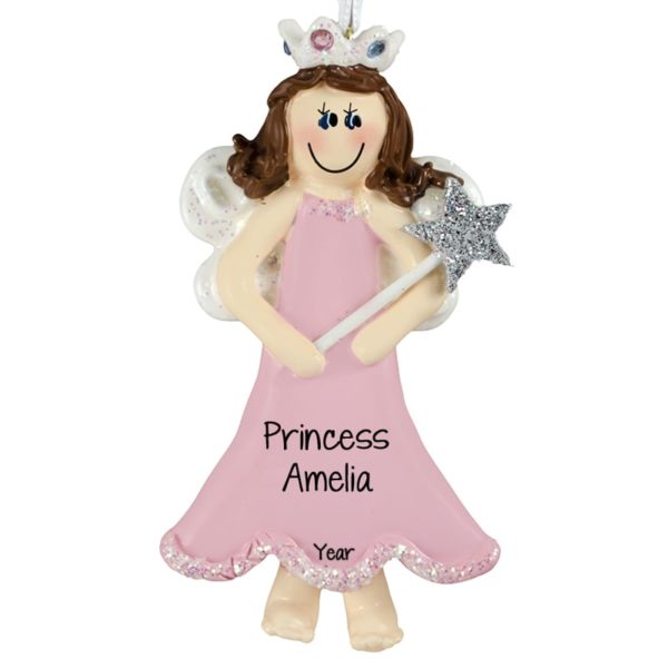 Princess Wearing PINK Dress Holding Wand Ornament BRUNETTE