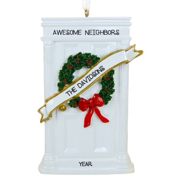 Awesome Neighbors WHITE Door Glittered Wreath Ornament
