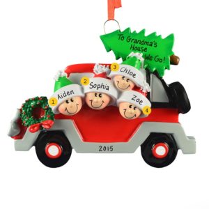 4 Grandkids In Car Going To Grandparents' House Ornament