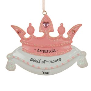 #Selfie Princess PINK Glittered Crown Ornament