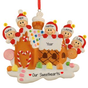Grandparents + 3 Grandchildren Gingerbread House Ornament