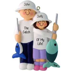 Fishing Couple With Rods And Fish Ornament