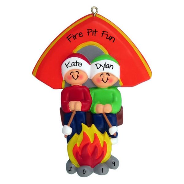 Couple Sitting Around Fire Pit Christmas Ornament