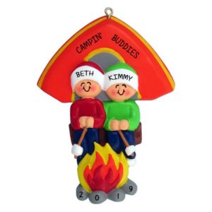 Image of Two Friends Roasting Marshmallows Camping Ornament