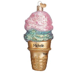 Image of Double Dip Ice Cream Cone GLASS Shimmering Ornament