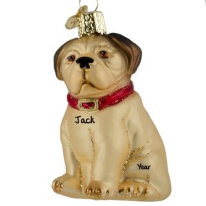 Image of Personalized PUG FAWN GLASS Christmas Ornament