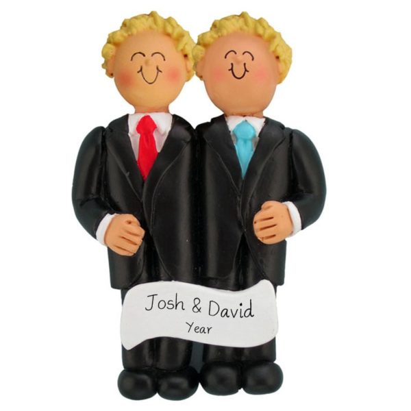 Personalized Two Guys Getting Married Ornament BLONDES